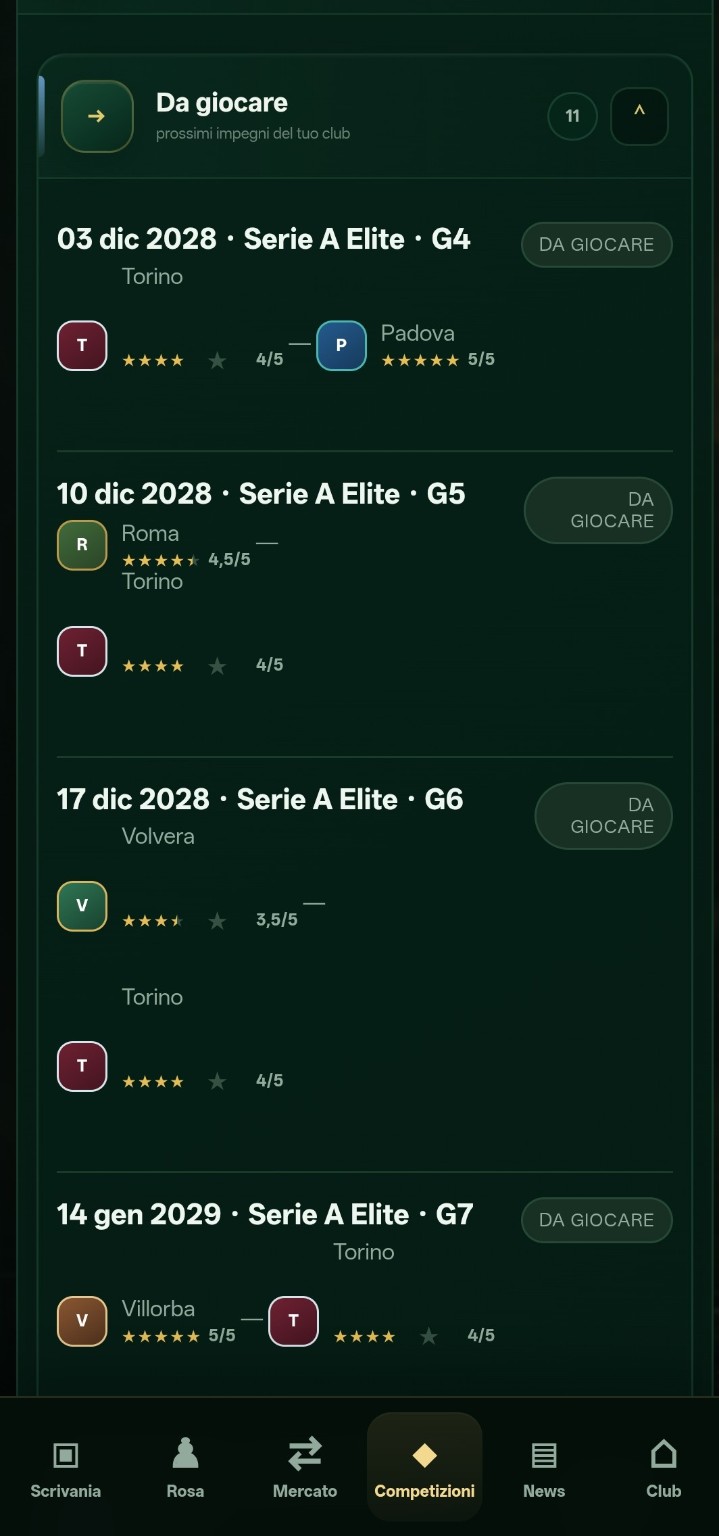 Calendario delle prossime partite in Rugby President