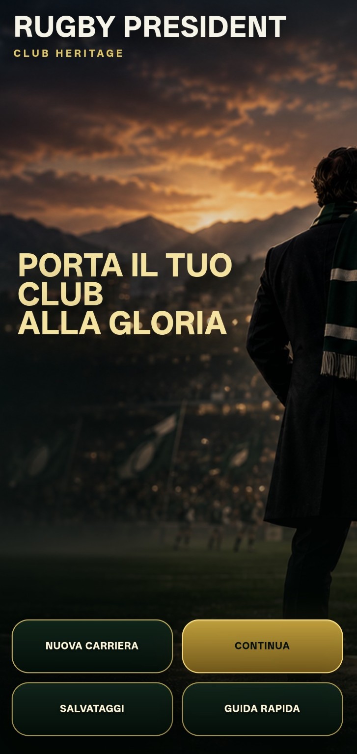 Schermata iniziale di Rugby President