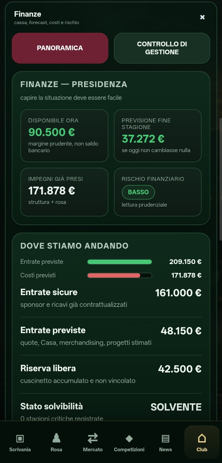 Controllo finanziario del club in Rugby President